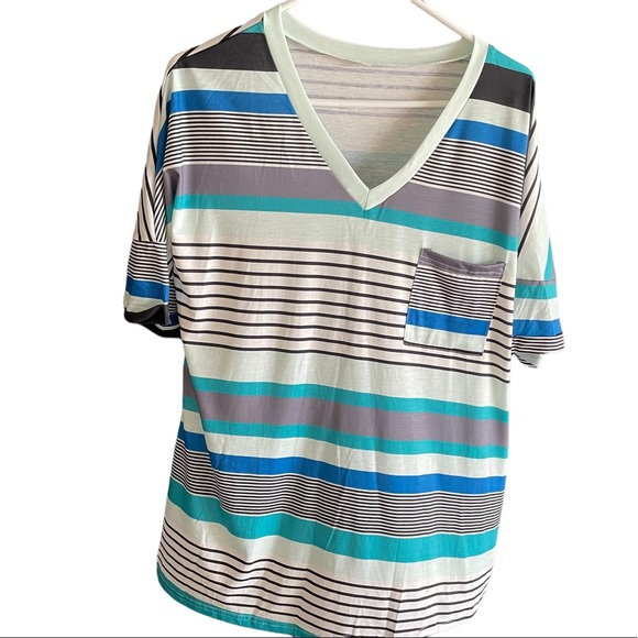 Two Casual V-Neck Short Sleeve Pullover Mulitcolor Striped Tops - NWOT - Picture 6 of 8